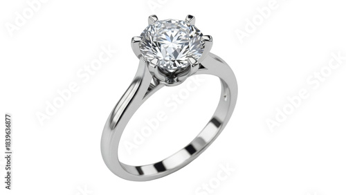 Elegant solitaire diamond ring isolated PNG, classic engagement jewelry for wedding proposal and special occasions on transparent background