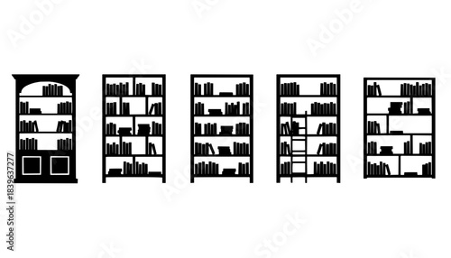 Bookshelf With Books Vector Silhouette