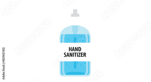 Simple illustration of a white hand sanitizer bottle with blue liquid inside