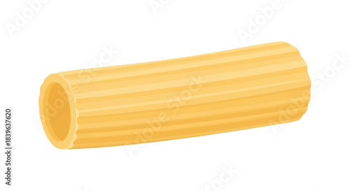 A single piece of ridged pasta likely penne or similar isolated on white