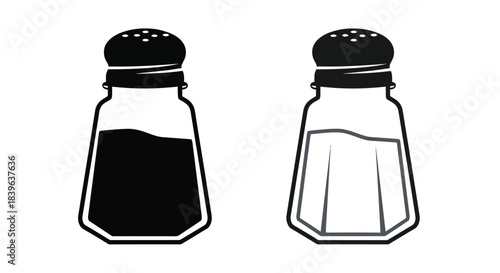 Simple illustration of a black pepper shaker and a white salt shaker