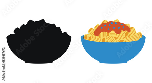A colorful illustration depicting a bowl of pasta with tomato sauce