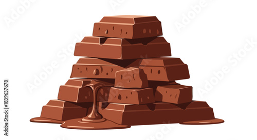 A delicious stack of chocolate bars with melting chocolate dripping down