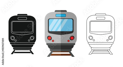 Three train variations black silhouette colored and white outline styles