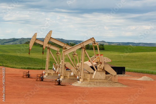 Oil pumping in a countryside of North Dakota