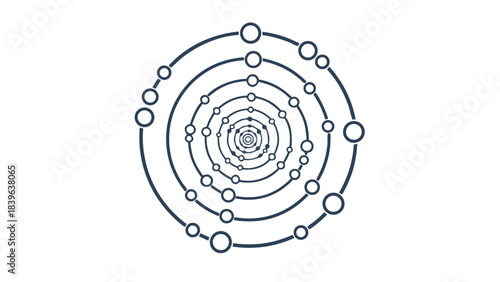 Abstract Circular Galaxy Pattern with Orbiting Planets and Stars on Black Background Detailed Digital Art