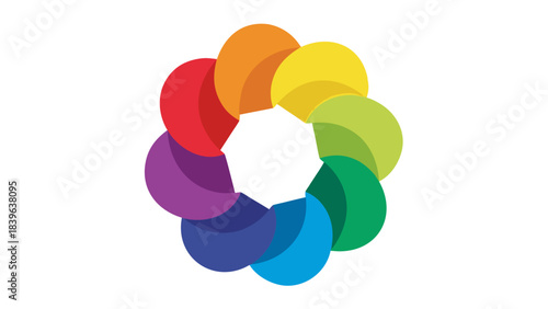 Abstract Circular Spectrum of Vibrant Colors Arranged Like Petals Against a Stark Black Background Representing a Color Wheel or Spectrum