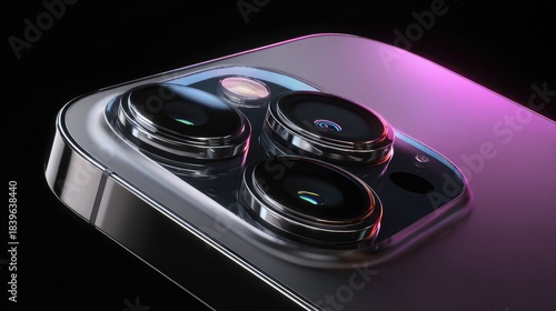 Close-up of phone's triple-lens camera module, showcasing its sleek design, metal frame, and vibrant color