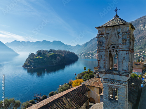 View of Comacina island from the village of Ossuccio on Lake Como