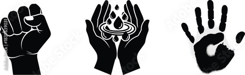 Black silhouette of a woman and girl vector illustration with hand symbols