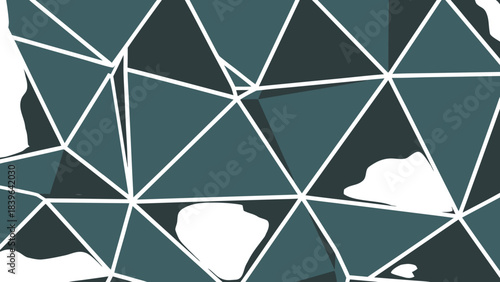Abstract Geometric Polygonal Shapes With Teal Blue And Dark Gray Tones Contrasted By White Lines On A Black Background With Subtle Shadow Effects