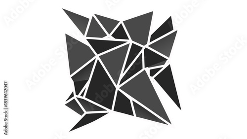 Abstract Geometric Sculpture With Sharp Edges And Dark Gray Tones Isolated On A Black Background Intricate Faceted Structure With White Outlines