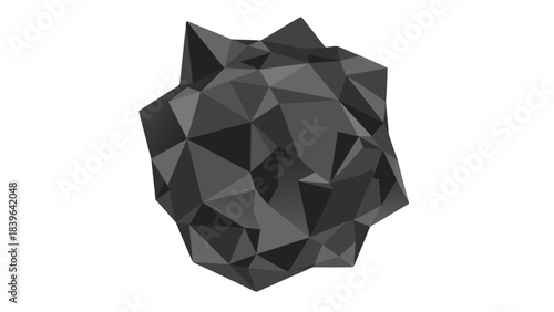Abstract Geometric Sculpture with Faceted Surfaces in Shades of Gray Isolated on a Black Background Representing Complexity and Modern Art Forms
