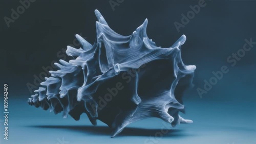 A surrealist depiction of an ornate shell rendered in subtle, monochromatic gradients