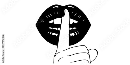 Secret Love Lips Shush Pose Vector Silhouette