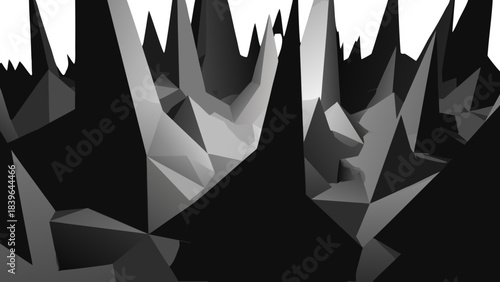 Abstract Monochromatic Jagged Peaks With Dramatic Lighting And Sharp Geometric Shapes In A Futuristic Landscape