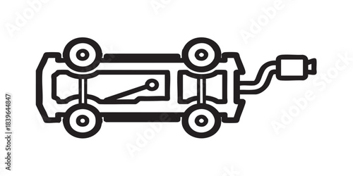 Car chassis with wheels and exhaust pipe solid icon, car parts concept. Vector graphics. Chassis sign on white background, style icon mobile or web design