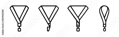 A minimalist black and white illustration of four medals with ribbon designs, showing different orientations and styles in a clean, simple style.