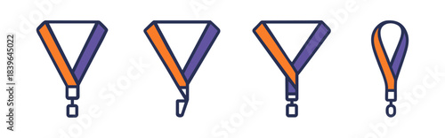A series of colorful, modern medals with orange and purple stripes, each with a distinct design showing a dynamic form.
