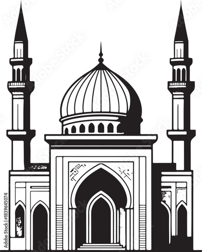 Taj Mahal vector illustration with mosque domes and silhouette in Agra India