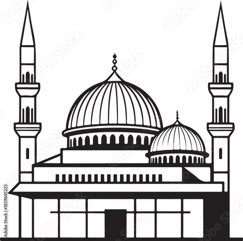 Blue mosque vector illustration showing domes and minarets in Istanbul