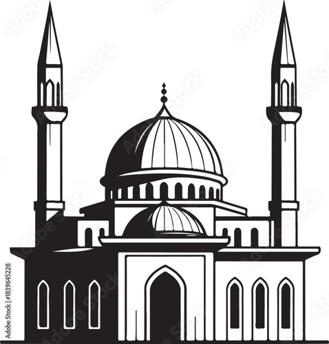 vector illustration of a mosque in istanbul with domes and minarets