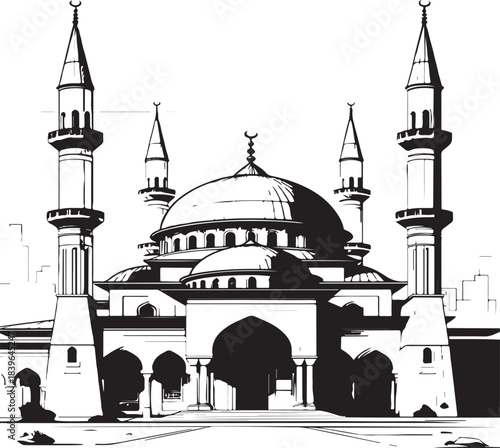 Blue Mosque architecture and domes against the sky in Istanbul Turkey, a famous landmark for travel and religious history