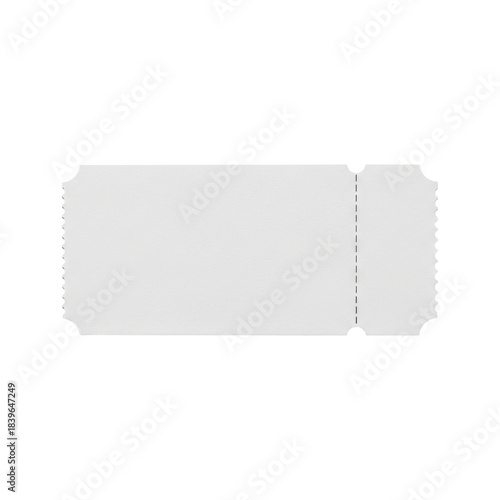 Blank white paper ticket with a perforated line and serrated edges, featuring rounded corners and a subtle texture, presented cleanly