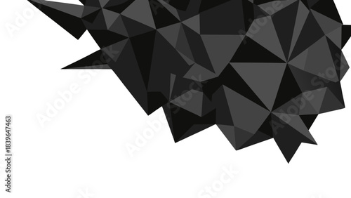 Abstract Polygonal Geometric Shape In Dark Gray And Black Tones With Sharp Edges And Facets On A Black Background