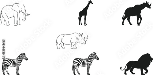 Collection of African safari animals including elephant giraffe rhino zebra and lion