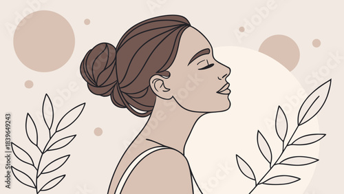 Floral fashion model with pink flower in her beautiful hair vector illustration art