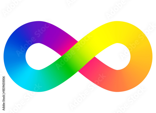 Autistic Pride Day. Colorful rainbow infinity. Rainbow Infinity symbol. Infinity sign color spectrum. Rainbow gradient in the shape of the infinity sign. Neurodiversity Symbol