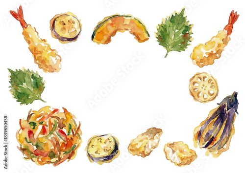 Watercolor-style tempura illustration／天ぷら
