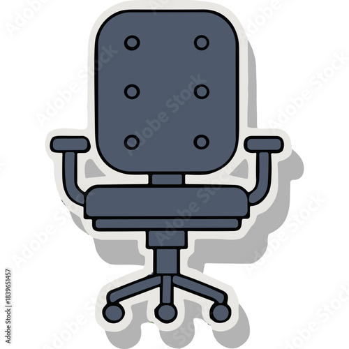 A Gray Office Chair with Wheels and Armrests Isolated on a White Background with a Subtle Shadow Effect and a Clear Outline