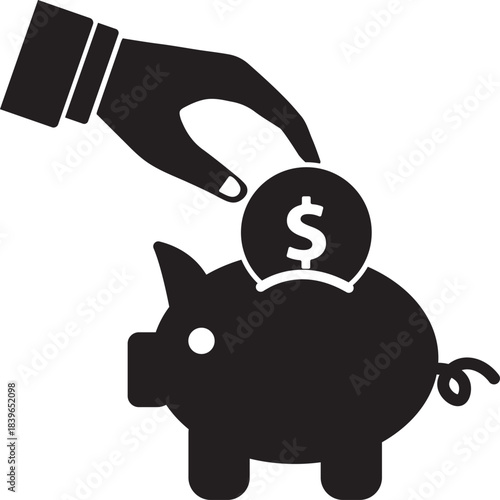 Financial security: A symbolic image depicting a hand depositing a coin into a piggy bank, representing the act of saving and financial security.