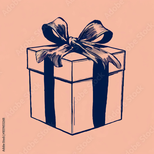 Gift box with ribbon bow sits pretty against a blush pink background, celebrating joy

