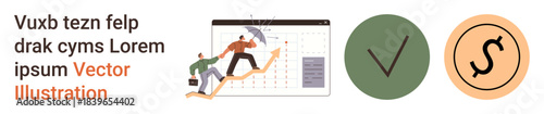 Business growth, teamwork, financial planning, productivity, investment, business strategy. Two people climbing an upward graph on a calendar. Business growth and financial planning concept