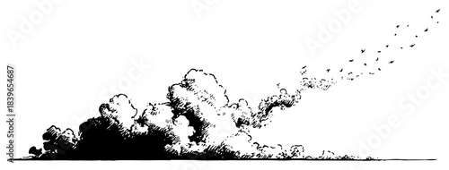 Clouds transforming into a flock of birds flying away vector illustration