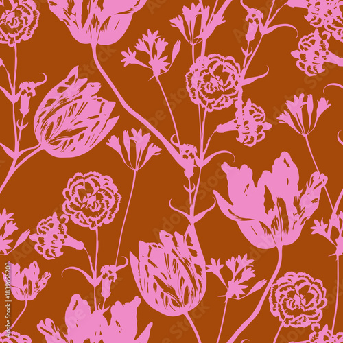 Patron Sin Costuras  Flores Enredadera Seamless Silueta