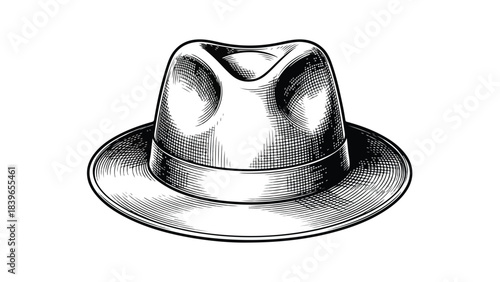 Classic Fedora Hat Vintage Engraving Style Illustration.