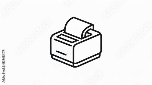 Simple black and white line drawing of a receipt printer with paper roll