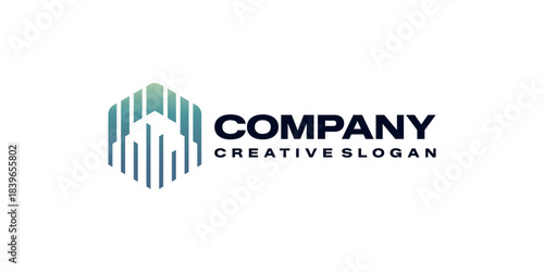 Modern Building Construction Logo Template Symbol Hexagon Gradient Elegant Vector Design