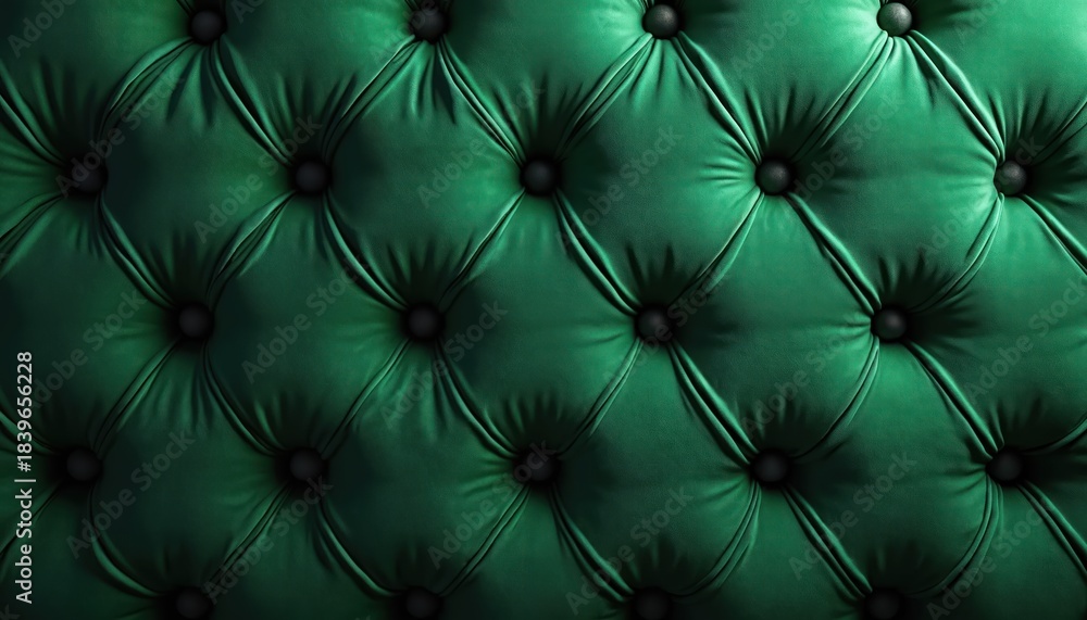 Obraz premium Close up photo showcases a rich green velvet texture. The pattern shows a classic quilted design with button details. It represents a luxury feel for a sophisticated background.