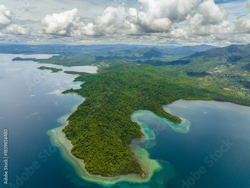 Coastline of Borneo island with jungle. Sabah, Malaysia.
