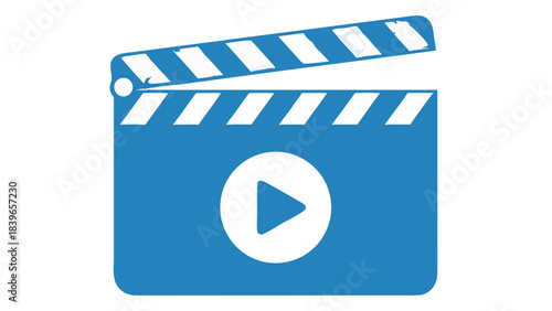 Blue Clapperboard With Play Button Overlay On Black Background Cinematography And Filmmaking Concept Isolated Graphic