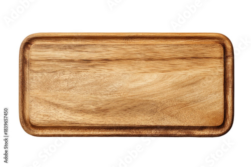 Wood serving tray. Warm toned. Smooth grain. Minimalist style.