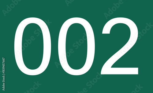 Flat green number 002 with clean typography, ideal for tagging systems, numeric layouts, infographics, and structured data visuals