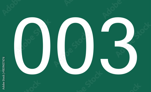 Minimal green number 003 in flat style, suitable for counters, lists, dashboards, schedules, and digital organization graphics