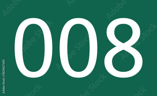 Flat green number 008 with bold white digits, perfect for counters, lists, infographics, and numeric layout systems