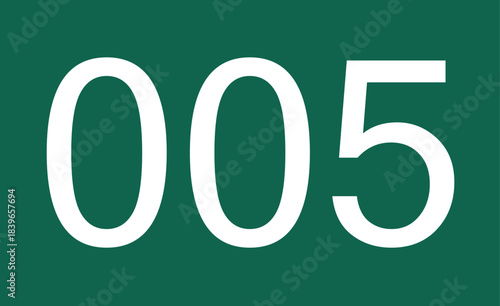 Green background number 005 in clean rectangular style, ideal for labels, dashboards, counting systems, data tags, and modern numeric design assets